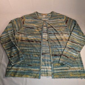 Pleat Pleat by Rafael Blue Striped Cardigan Women XL Extra Large Crinkle Sweater